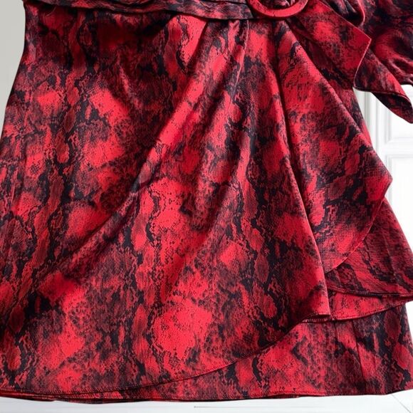 RONNY KOBO Dress Torrey Mini V neck Puffed Sleeve Snakeskin Print Red Size XS - Picture 11 of 14